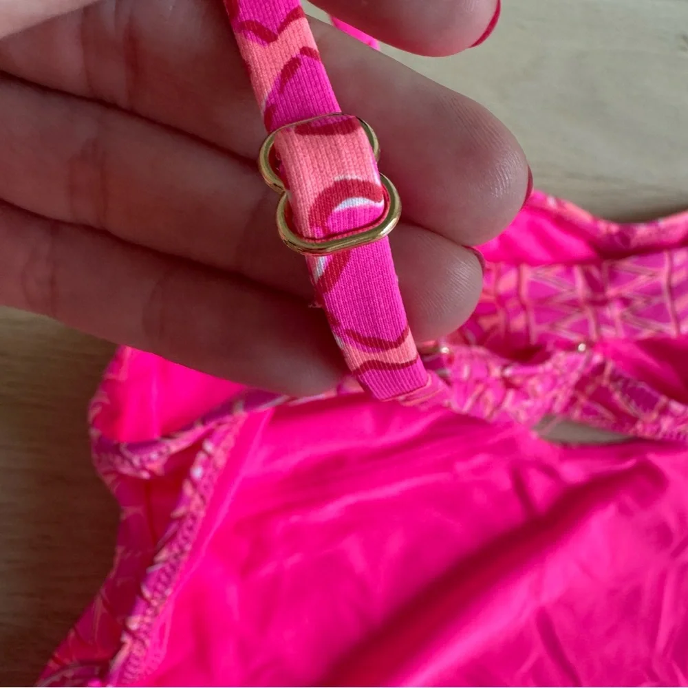 Vineyard‎ Vines Kids Neon Pink Tie Front One-Piece Swimsuit Size XL (16)